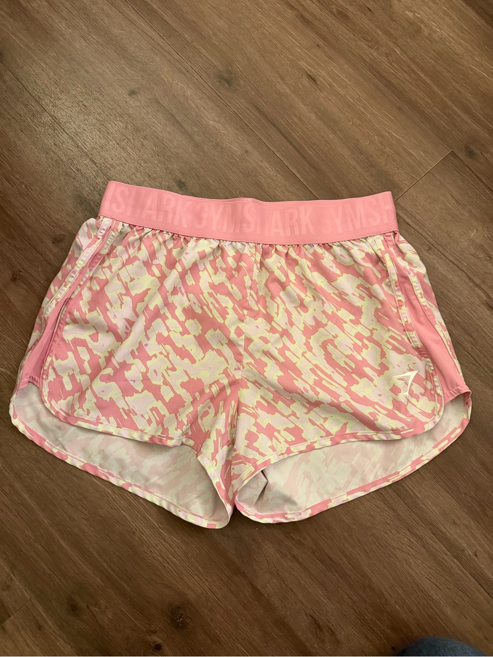 Gymshark Pink and Cream Camo Women’s Athletic Shorts